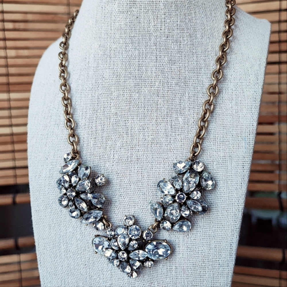 J. Crew Formal Clear Rhinestone Statement Necklace With Dust Bag Formal Bridal - Picture 4 of 16